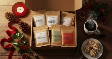 Best coffee subscription gift box with holiday decorations and fresh coffee beans - coffeebeantree.com